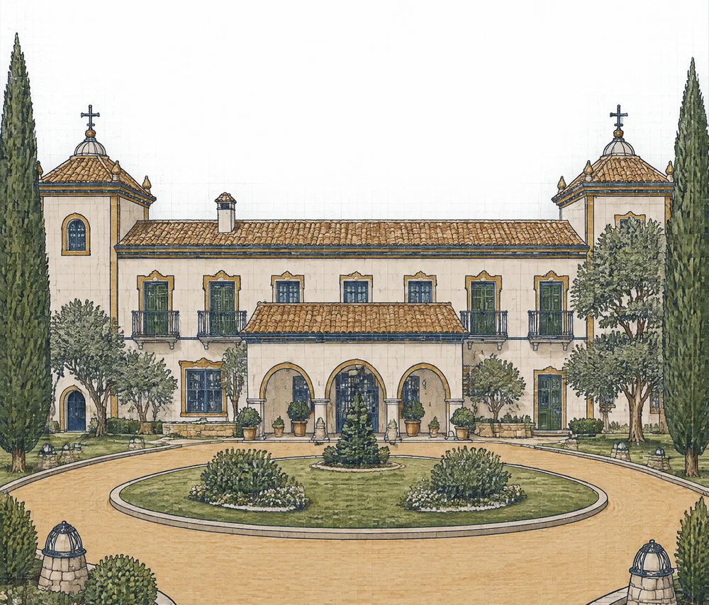 Illustration of the front of Hacienda El Rosalejo